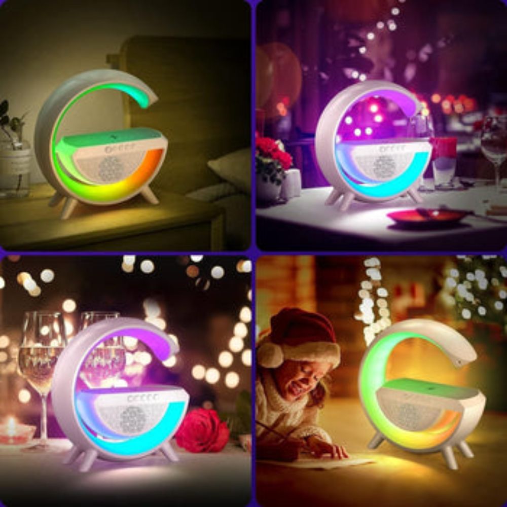 G-Shaped LED Lamp With Wireless Charging And Bluetooth Speaker